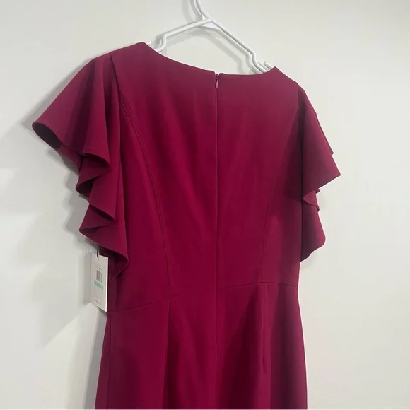 Calvin Klein Burgundy Ruffle Sleeves Sheath Dress US 8 Professional Dress - Picture 6 of 8
